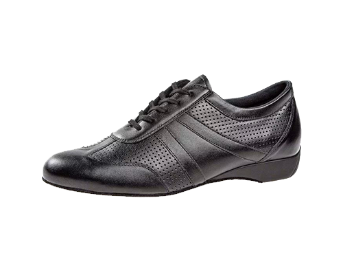 Model 133-225-042<br>Men's Dance Sneaker made of black leather combined with black leather perforated leathers of highest quality are used.