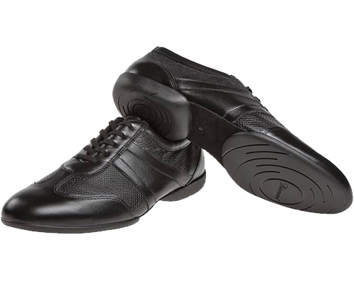 Model 133-325-561<br />Men's Dance Sneaker made of black leather with black leather reptile embossing.