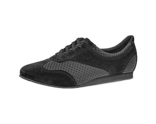 Model 183-435-577-V<br>Ladies Dance Sneaker made of black suede combined with black mesh soft materials of highest quality from Italy is used.